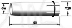 Газове Сопло BW 145.0046, циліндричне 21/26/90 мм для зварювального пальника з повітряним охолодженням BW 40KD