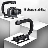 Ручка стабілізатор AY-49U для відеокамер фотоапаратів Uподібний кронштейн для телефону з мікрофоном спалахом, фото 6