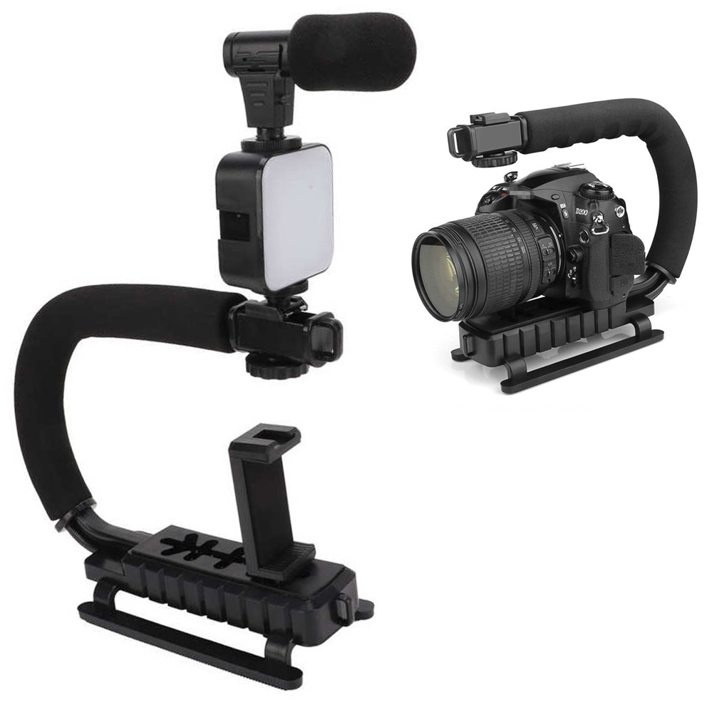 Ручка стабілізатор AY-49U для відеокамер фотоапаратів Uподібний кронштейн для телефону з мікрофоном спалахом, фото 1