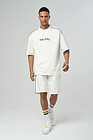 Мужские стильные комплекты двойка летние футболка и шорты на парня спортивный костюм белый удобный