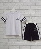 Костюм спортивный летний для мальчика футболка + шорты с лампасами адидас, детский комплект на мальчика 110