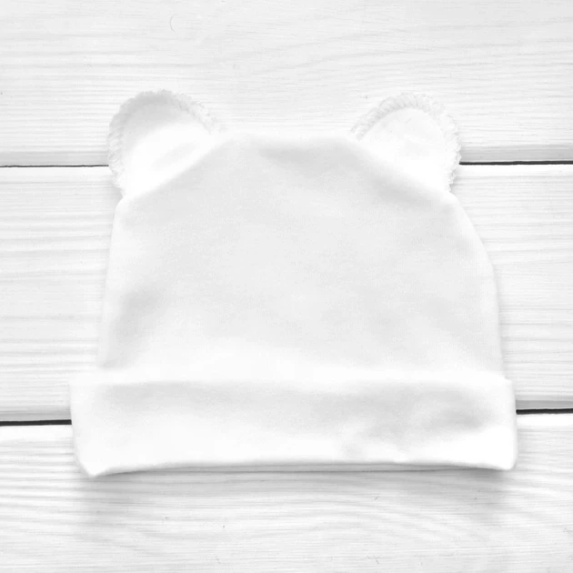 Шапочка дитяча з вушками 0-1 міс. BST Білий, фото 1