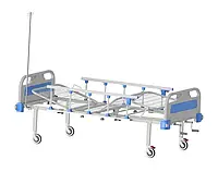 Кровать медицинская функциональная АТОН КФ-4-МП-БП-ОП-Ш-К125 с пластиковыми быльцами, ограждениями, штативом и