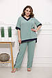Стильний жіночий костюм Сольєр фісташка з синьою обробкою (46-64), фото 3