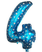Шар цифра «4» синяя в белые звездочки фольгированная 32д (76 см)