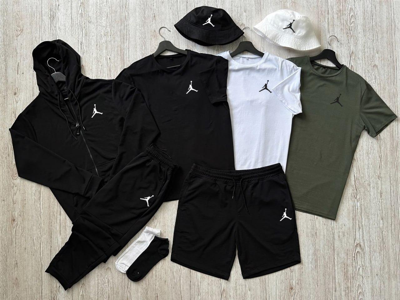 Чоловічий спортивний костюм Jordan 6в1 Кофта + Штани + Шорти + Футболка + Панамка + Шкарпетки Джордан чорний