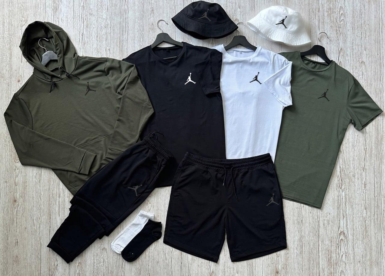 Чоловічий спортивний костюм Jordan 6в1 Худі + Штани + Шорти + Футболка + Панамка + Шкарпетки Джордан хакі