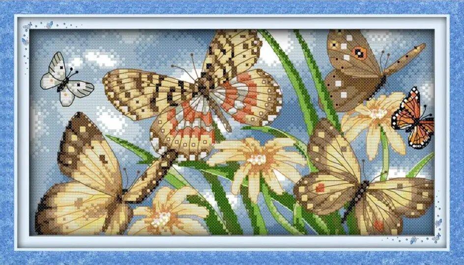 Набір для вишивання за нанесеною на канву схемою "Colorful butterflies". AIDA 14CT printed, 38*33 см, фото 1