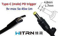 Переходник на 9v (max 5a, 45w) 4.8x1.7mm 1m з USB Type-C (male) Power Delivery PD (WITRN) тригер (A class) 1