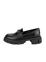 Женские кожаные демисезонные лоферы на невысоком каблуке черные 39