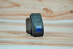 Кнопка автомобільна 3-х (ON-OFF-ON) позиційна, на 7 контактів Синя підсвітка (5см*2,5см)