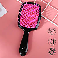 Расческа для волос продувная Janeke Черно-розовая, массажная щетка для головы (гребінець для волосся) (SH)