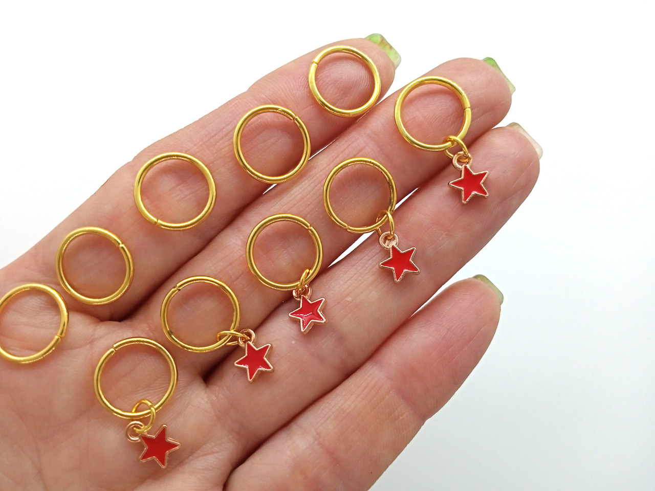 Червоні зірочки - Колічки для волосся #438, золото, набір (10 шт.), фото 1