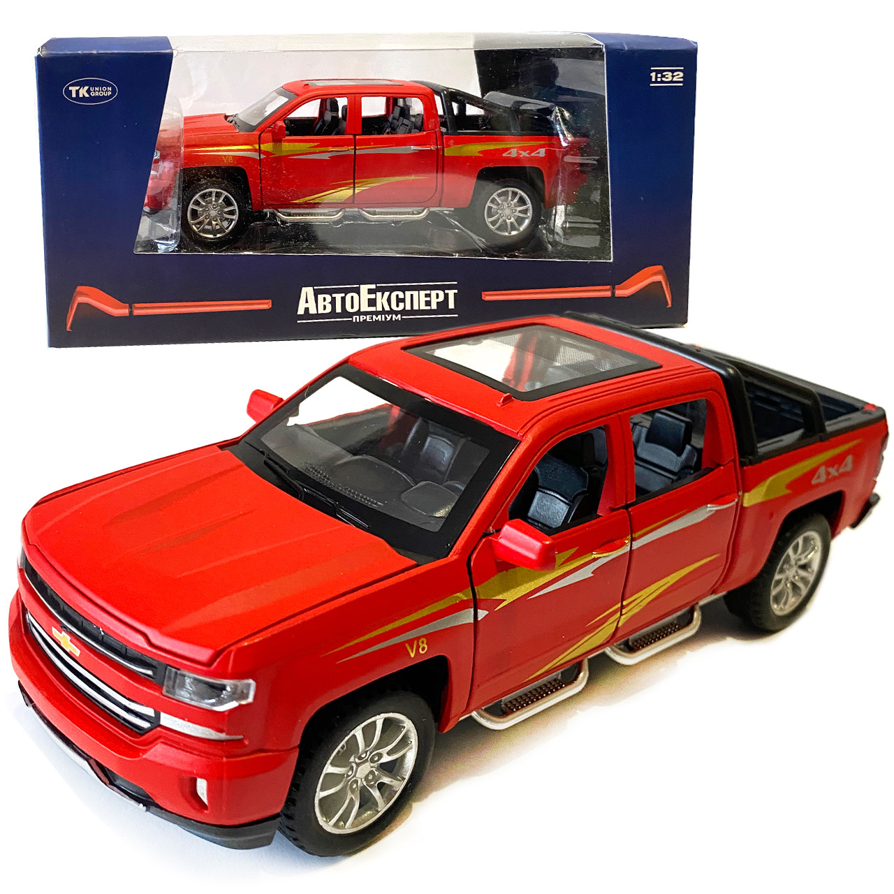 Машинка металева дитяча Chevrolet V8 Шевроле, червона, Автоексперт, 1:32, світло, інерція, відкриваються двері, багажник, капот,, фото 1