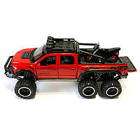 Машинка металева дитяча Ford Raptor з мотоциклом позашляховик, червоний, Автоексперт, 1:24, світло, інерція, відкриваються двері,, фото 2