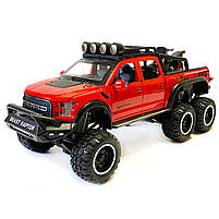 Машинка металева дитяча Ford Raptor з мотоциклом позашляховик, червоний, Автоексперт, 1:24, світло, інерція, відкриваються двері,, фото 3