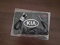 Набор КИА KIA, силиконовый коврик на торпеду авто, плетеный кожаный брелок для авто ключей