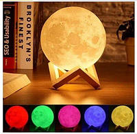 Настольный ночник на аккумуляторе , светильник Луна 3D Moon Lamp 15см Разноцветный