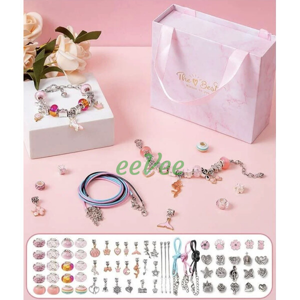 Набор для создания украшений шарм браслетов и подвесок из бусин в подарочной коробке Розовый (60103) - фото 8 - id-p1872243796
