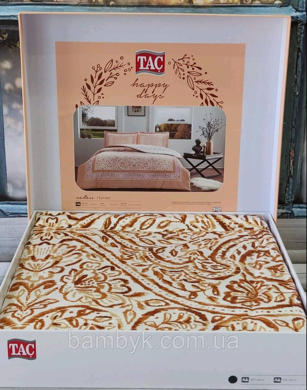 Постільна білизна Tac Преміум Класу Бавовняна Євро Розмір Сатин Happy Days Hamlet