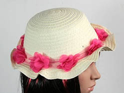 Солом'яний капелюх дитячий Флює 26 см біло-рожевий