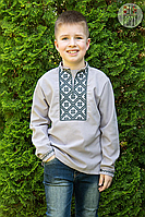 Вышиванка детская льняная для мальчика серая. Украинская вышиванка. Вышиванка с длинным рукавом Размер 64-128