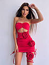 Облягаюча міні сукня з відкритими плечима із зав'язкою на нозі та аплікацією з троянд (р. 42, 44) 66035304Е, фото 4