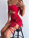 Облягаюча міні сукня з відкритими плечима із зав'язкою на нозі та аплікацією з троянд (р. 42, 44) 66035304Е, фото 5