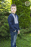 Вишивка льня для хлопчика темно-синя. Українська вишиванка. Розмір 60-110