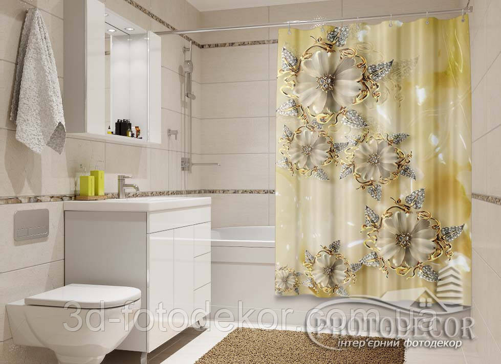 Фото Шторка для ванної "3D Квіти зі стразами" - ціна вказана за 1 м.кв. Читаємо опис!