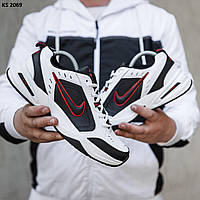 Мужские кроссовки Nike Air Monarch IV (белые с чёрным и красным) модные молодёжные спорт кроссы KS 2069