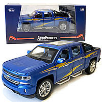 Машинка металлическая детская Chevrolet V8 Шевроле, синий, Автоэксперт, 1:32, свет, инерция, открываются