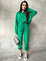 Женский зелёный костюм рубашка+ штаны из льна, 5 цветов