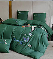 Сатиновое постельное белье евро размер Комплект постельного белья сатин изумрудное Постельное белье с вышивкой
