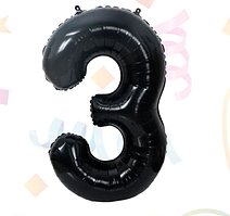 Цифра 3 чорна, куля фольгована повітряна 70 см Китай
