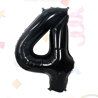 Цифра 4 чорна, куля фольгована повітряна 70 см Китай