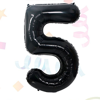 Цифра 5 чорна, куля фольгована повітряна 70 см Китай