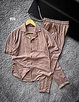Мужской классический костюм: рубашка+штаны (бежевый) rs46 качественная повседневная одежда для парней M droph