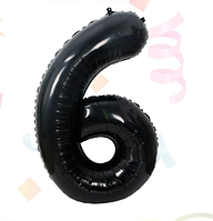 Цифра 6 чорна, куля фольгована повітряна 70 см Китай