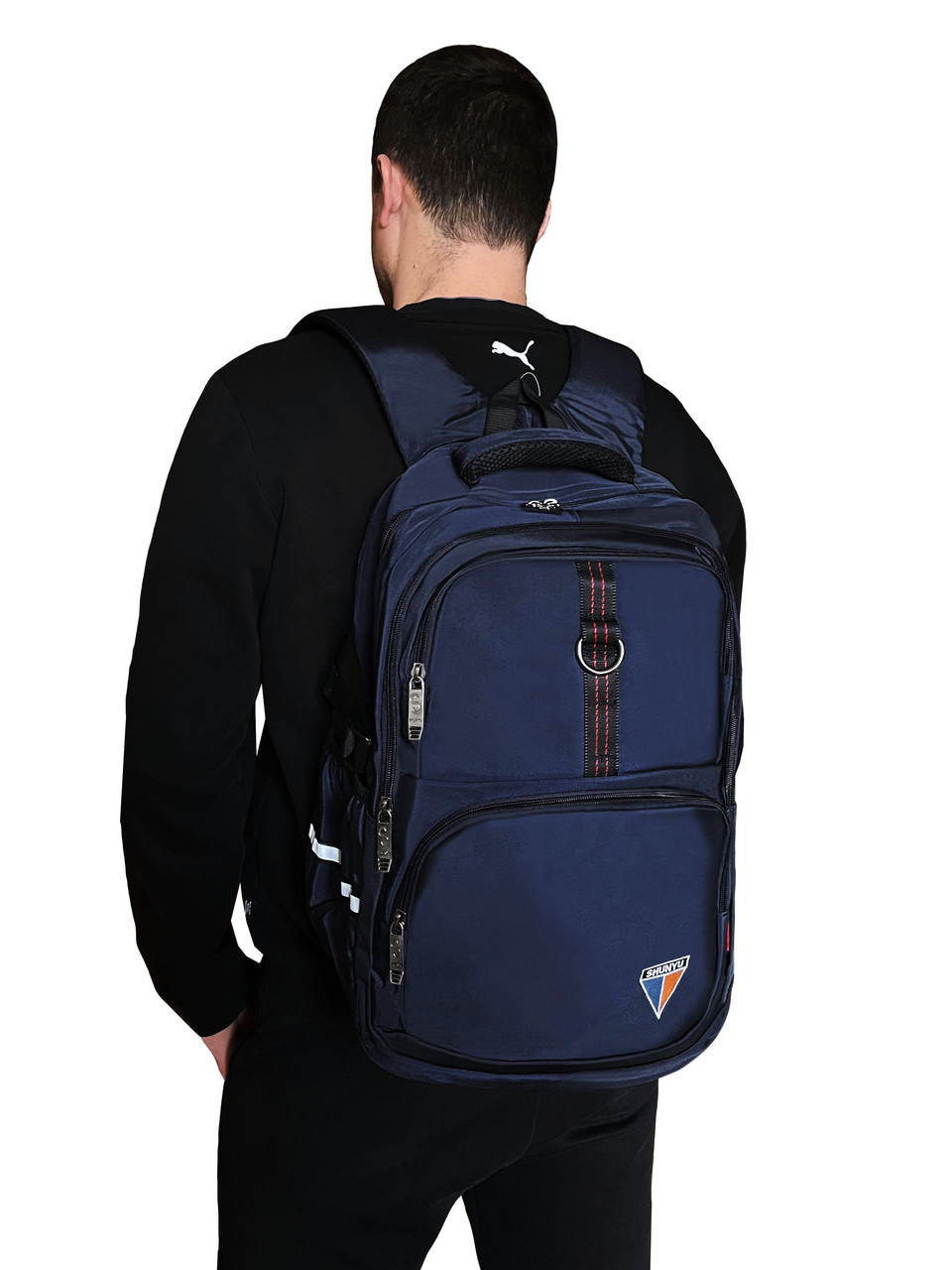 Чоловічий рюкзак темно-синій з USB та ортопедичною спинкою великий міський, спортивний, для ноутбука 17″