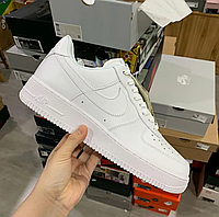 Мужские белые кроссовки Nike Air Force 1 Low white / Найк Аир Форс белые из натуральной кожи .Живые фото