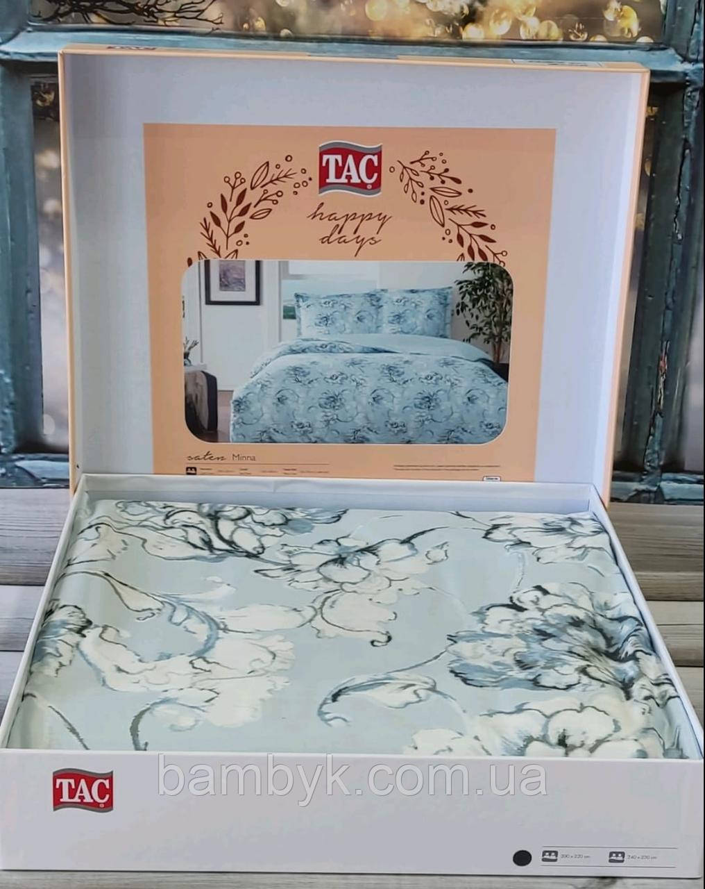 Постільна білизна Tac Преміум Класу Бавовняна Євро Розмір Сатин Happy Days Minna, фото 1
