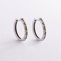 Срібні сережки кільця (блакитні та жовті камни) 698