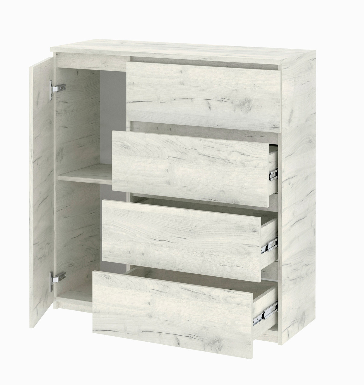 Комод 100 з тумбою та 4 ящиками Брайтон телескопи Дуб крафт білий 100х37,6х95 см Майстер Форм