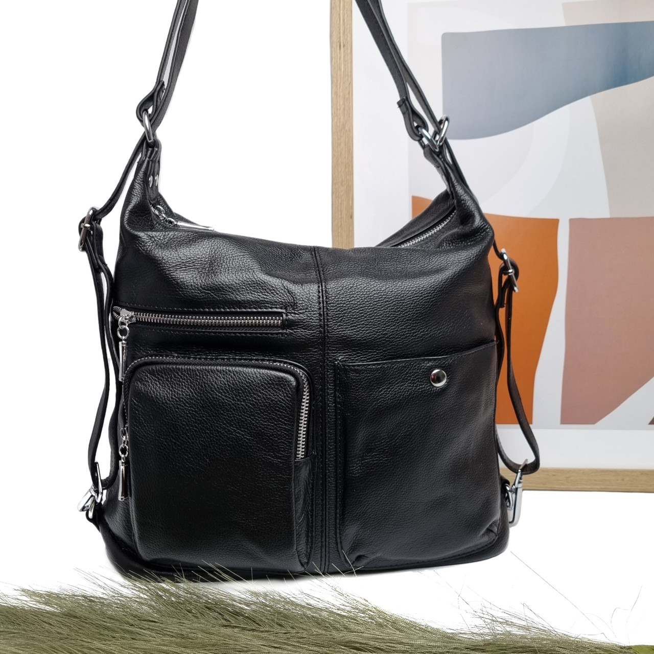 Жіноча сумка-рюкзак натуральна шкіра чорний Арт.900121 black VIVAVERBA Україна — (59)