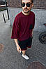 Чоловічий модний стильний комплект-двійка на хлопця спортивний костюм 2в1 чоловіча футболка шорти оверсайз бордо, фото 6