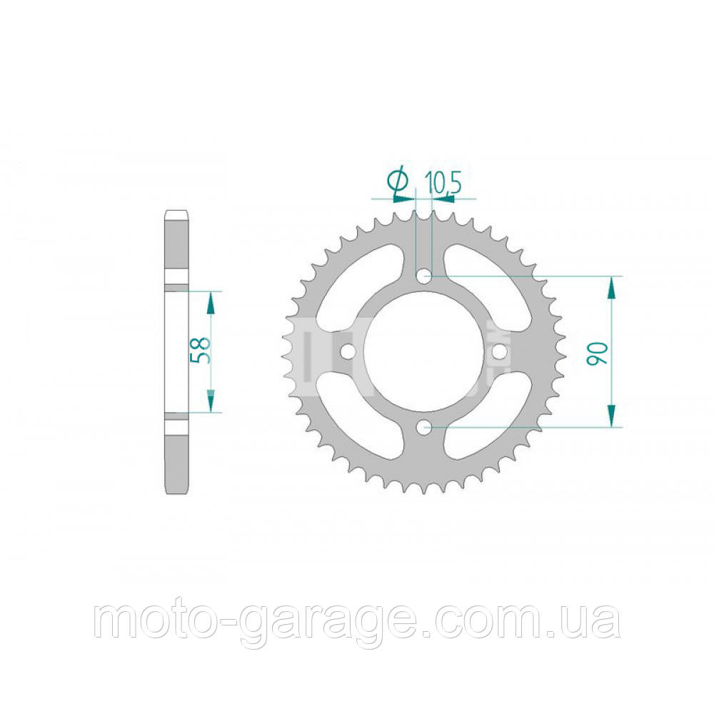 Зірка задня 428H-44T,D58/90-4 болтів,bajaj boxer,lifan cityr,lifan