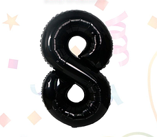 Цифра 8 чорна, куля фольгована повітряна 70 см Китай