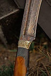 Мачете ручної роботи з дамаської сталі #2 зі шкіряними піхвами, 61 HRC, фото 2