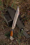 Мачете ручної роботи з дамаської сталі #2 зі шкіряними піхвами, 61 HRC, фото 7